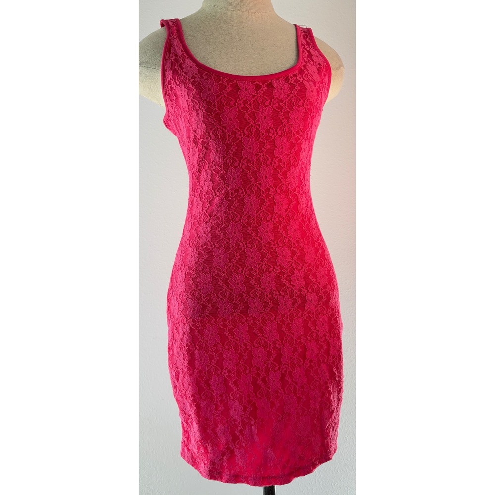 Y2K Deadstock Material Girl Pink Floral Lace Bodycon Dress Strappy Back Party M